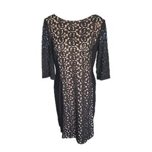 Anne Klein Dress Womens 14 Black Beige Lace Sheath Career Cocktail Classy Chic